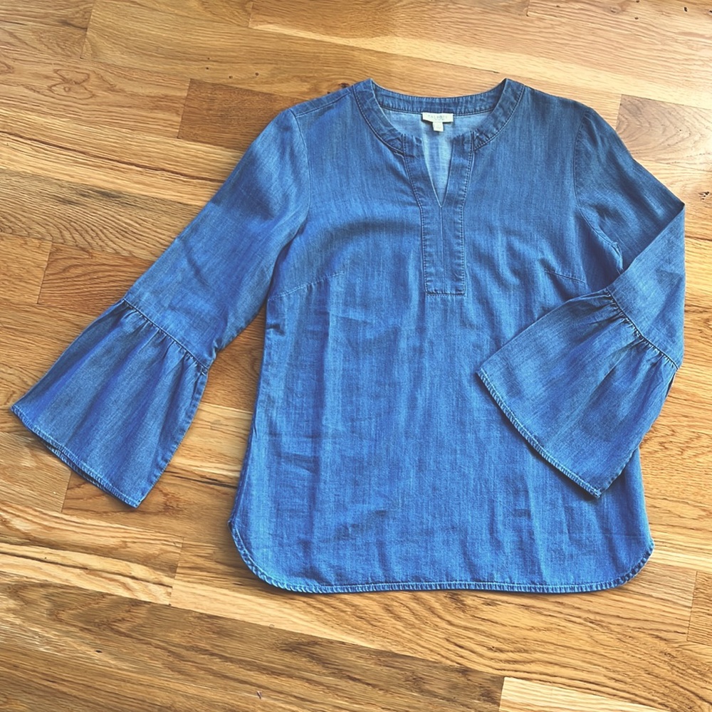 Talbots Bell Sleeve Chambray Blouse Size P Petite